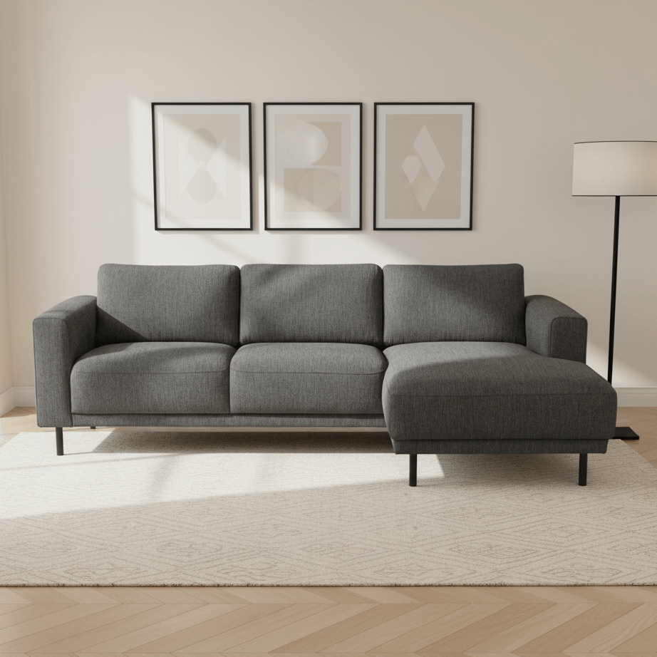 Moderne hoekbank met Chaise Longue Antraciet Stof Aniko rechts 238x142x78 cm