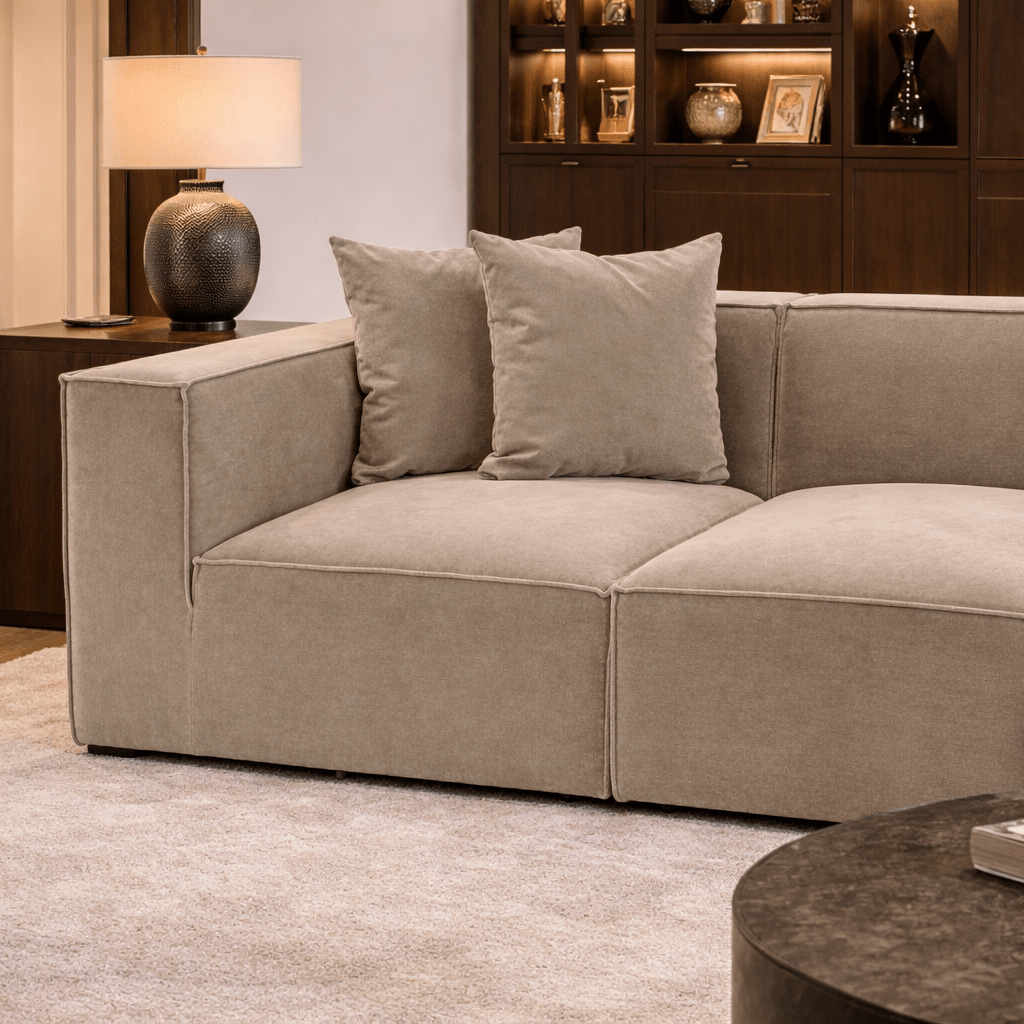 Canapé d'angle XXL modulaire cappuccino en lin 430 cm Sora