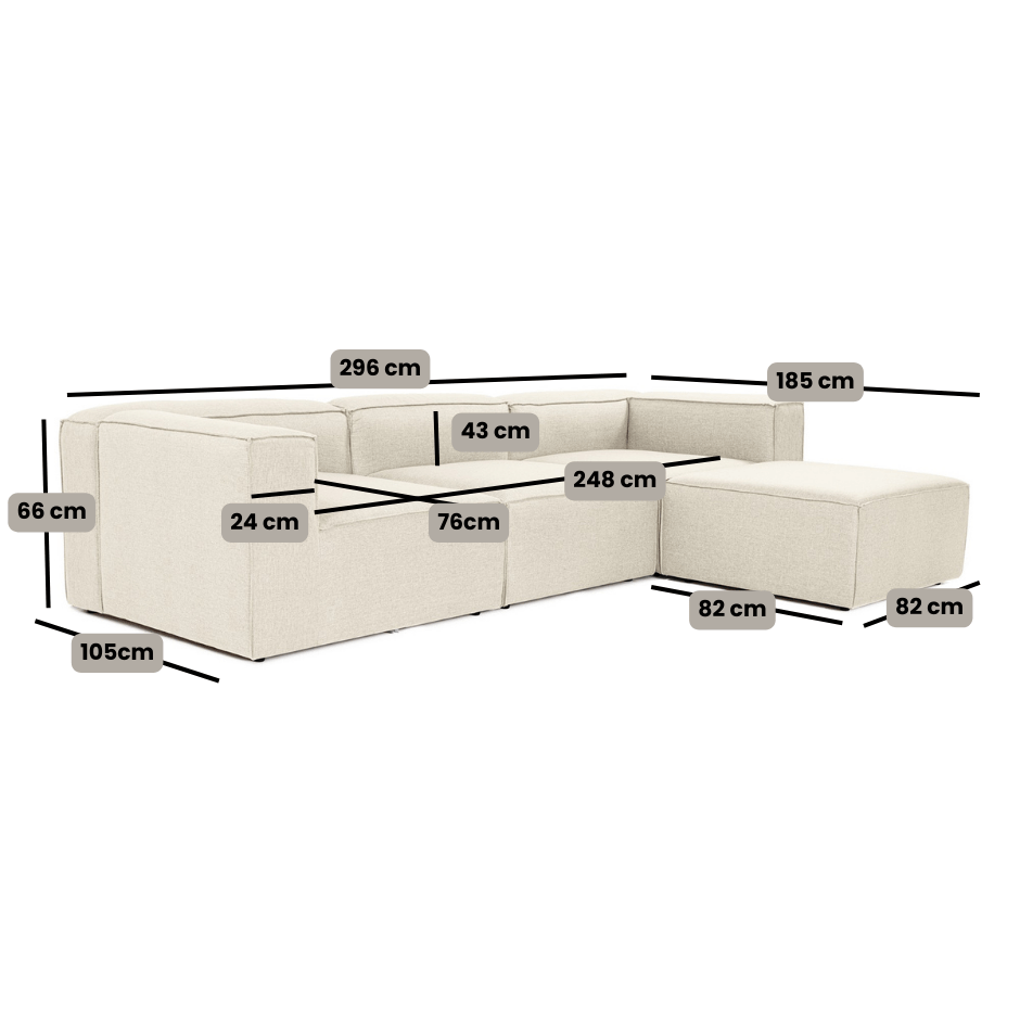 Canapé d'angle modulaire avec pouf détachable en tissu de lin beige écru Fora - gauche