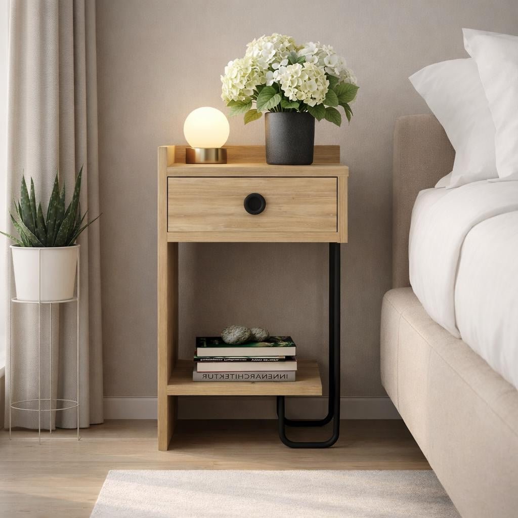 Nachtkastjes - Nachtkastje Sirius Left Eik Melamine 32x61x30 cm - Dimehouse