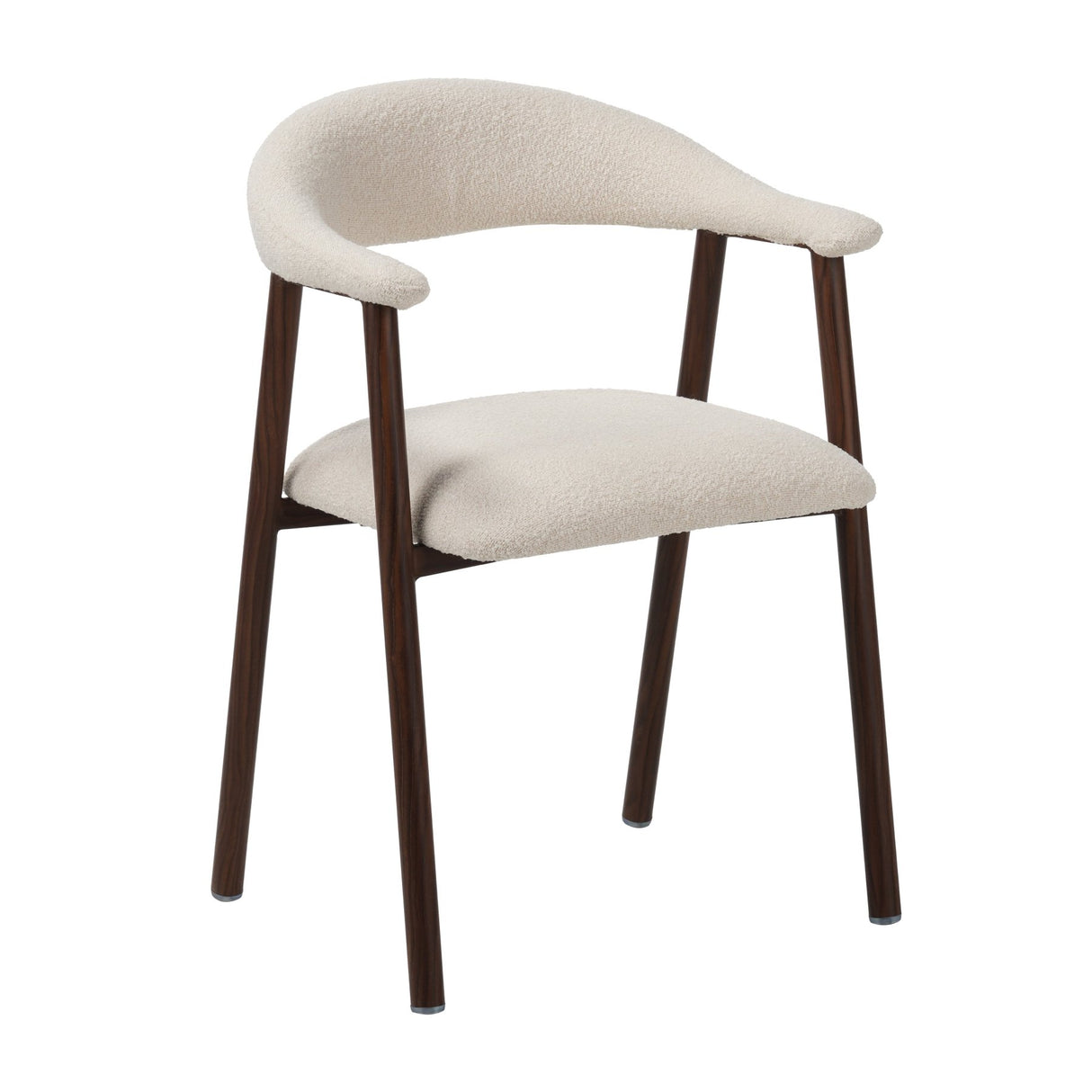 Chaise de salle à manger Japandi Ivoire Bouclé Suki - Cadre en Noyer - Avec Accoudoirs