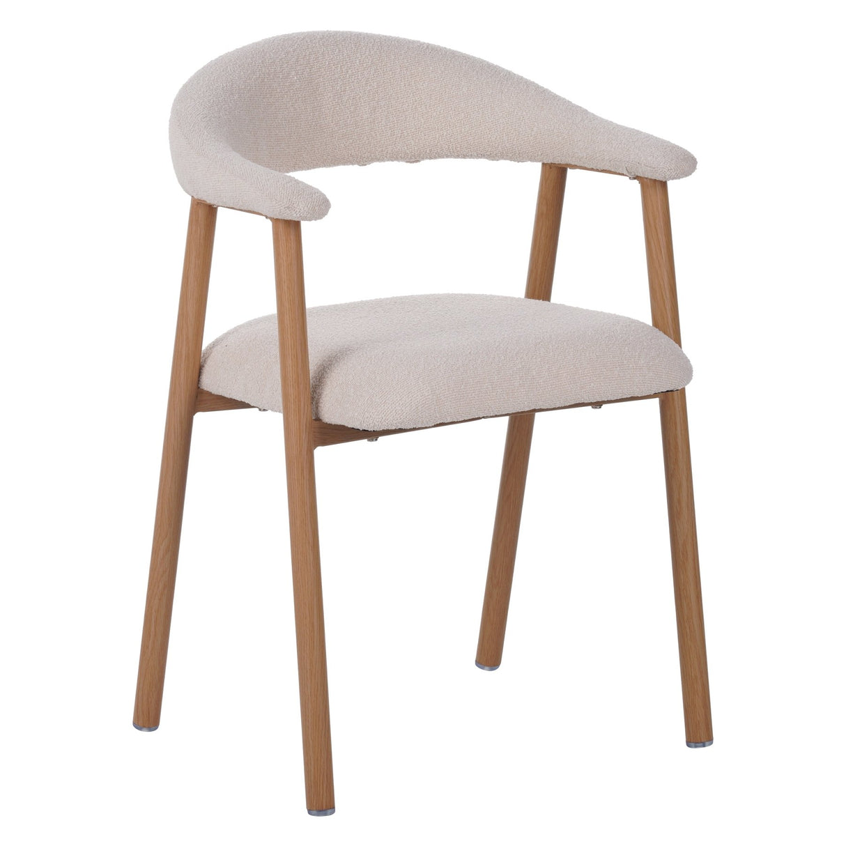 Chaise de salle à manger Japandi Ivoire Bouclé Suki - Cadre en chêne - Avec accoudoirs