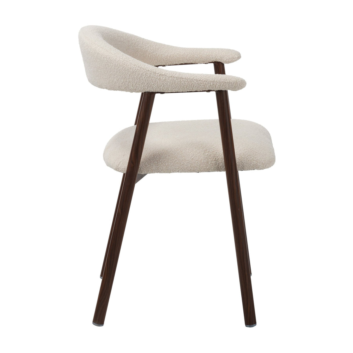 Chaise de salle à manger Japandi Ivoire Bouclé Suki - Cadre en Noyer - Avec Accoudoirs