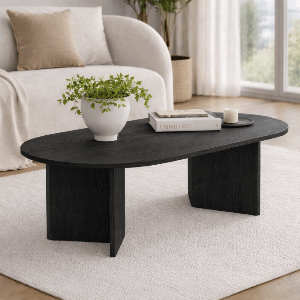 Table basse ovale aspect bois noir Sabla - 119x60