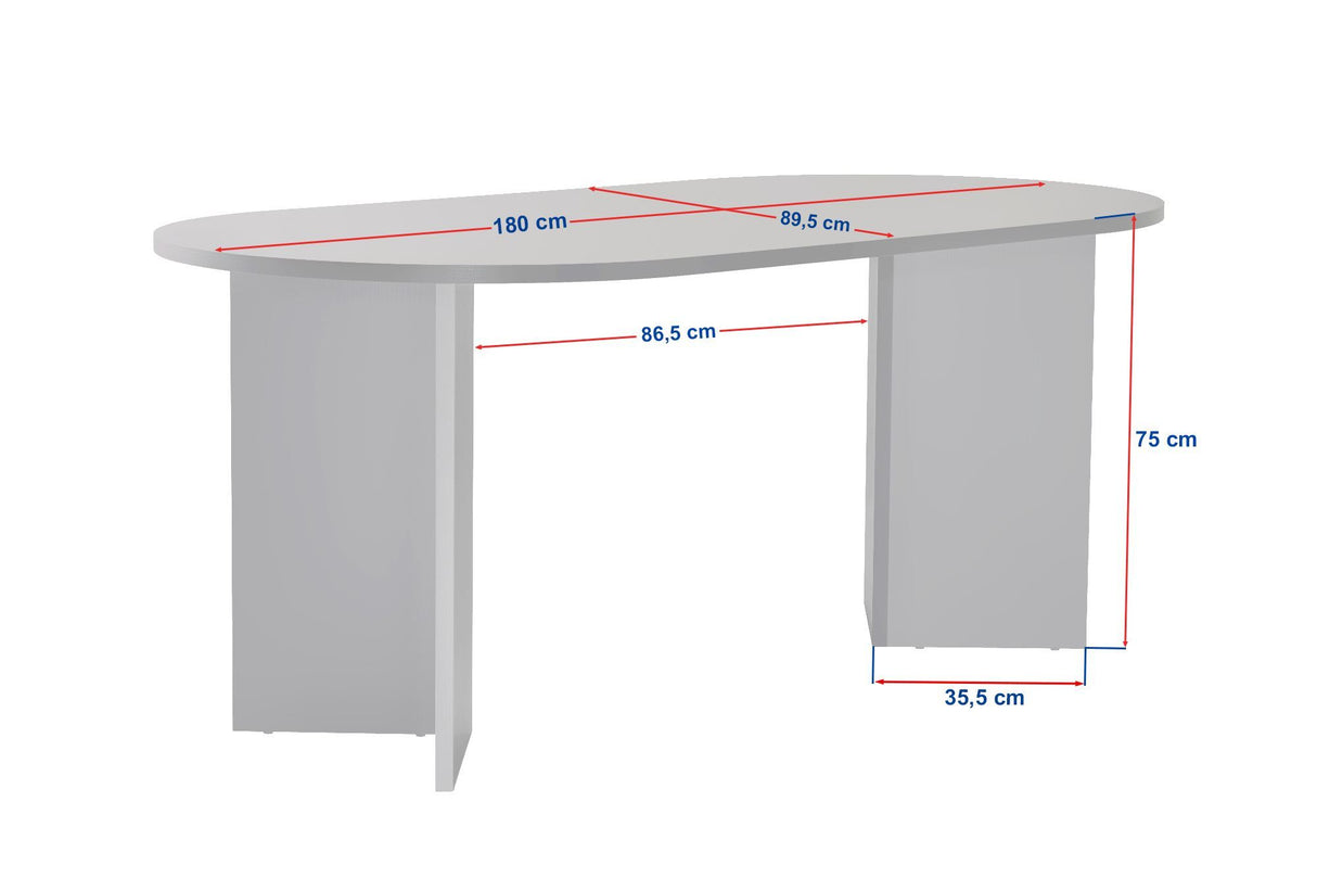 Table à manger ovale plateau travertin - mélamine noyer - 180x89,5x75 cm - Sota