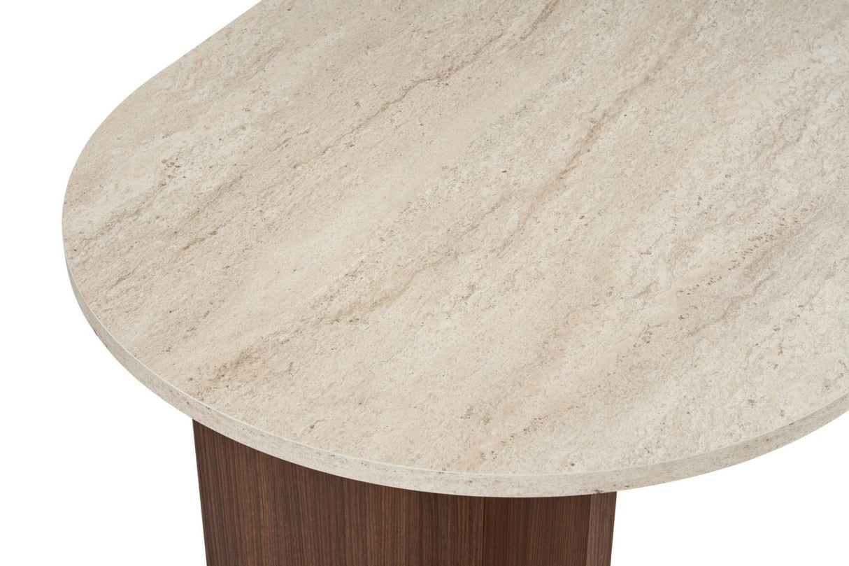 Table à manger ovale plateau travertin - mélamine noyer - 180x89,5x75 cm - Sota