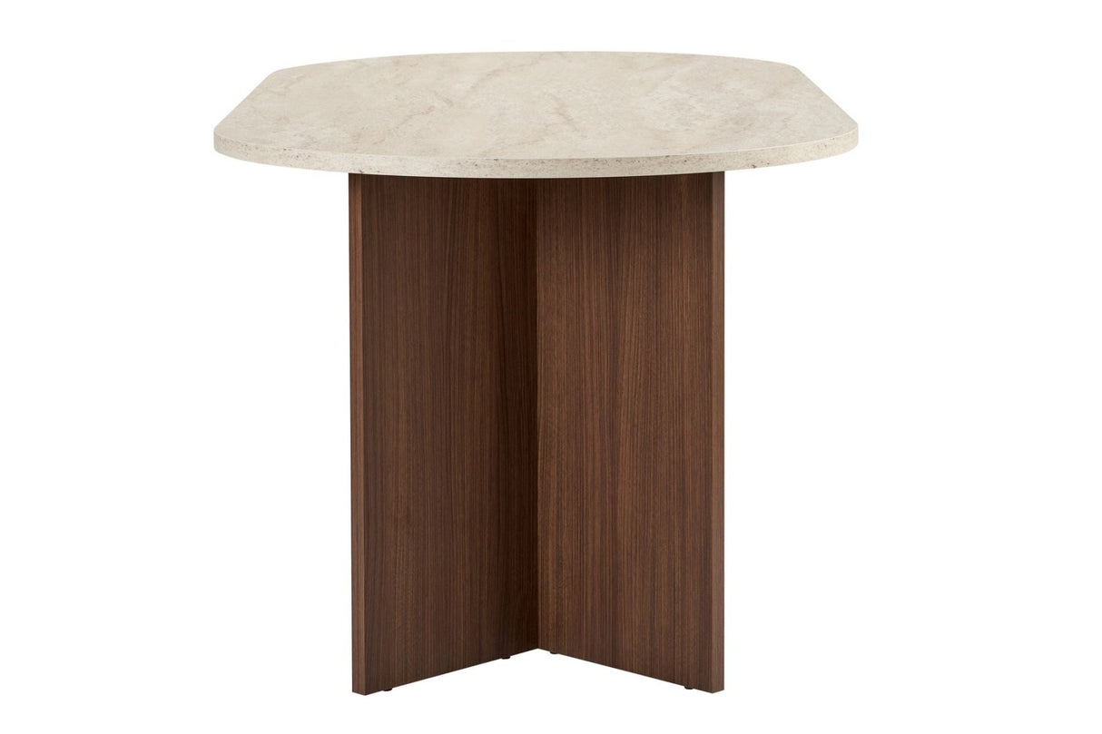 Table à manger ovale plateau travertin - mélamine noyer - 180x89,5x75 cm - Sota