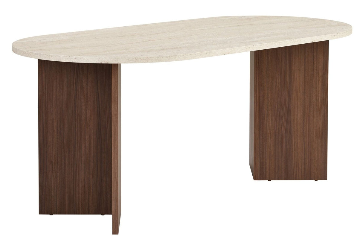 Table à manger ovale plateau travertin - mélamine noyer - 180x89,5x75 cm - Sota