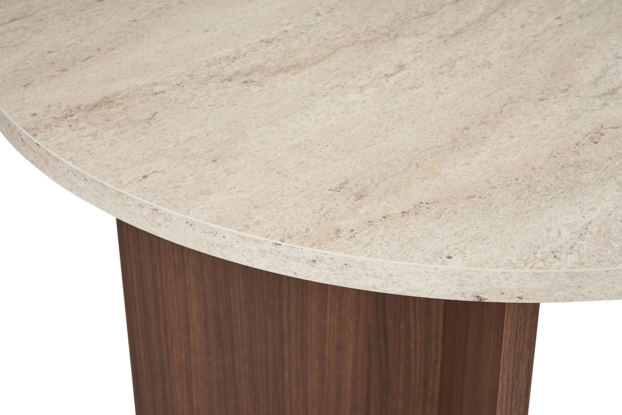 Table à manger ovale plateau travertin - mélamine noyer - 180x89,5x75 cm - Sota