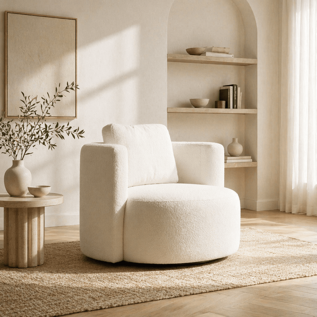Fauteuils - Ronde fauteuil crème bouclé Fern - Dimehouse