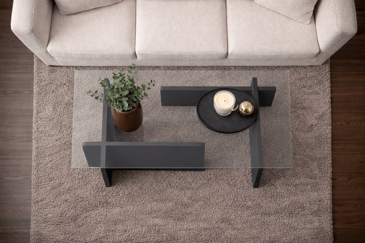 Table basse en verre anthracite Opal 105x65 cm