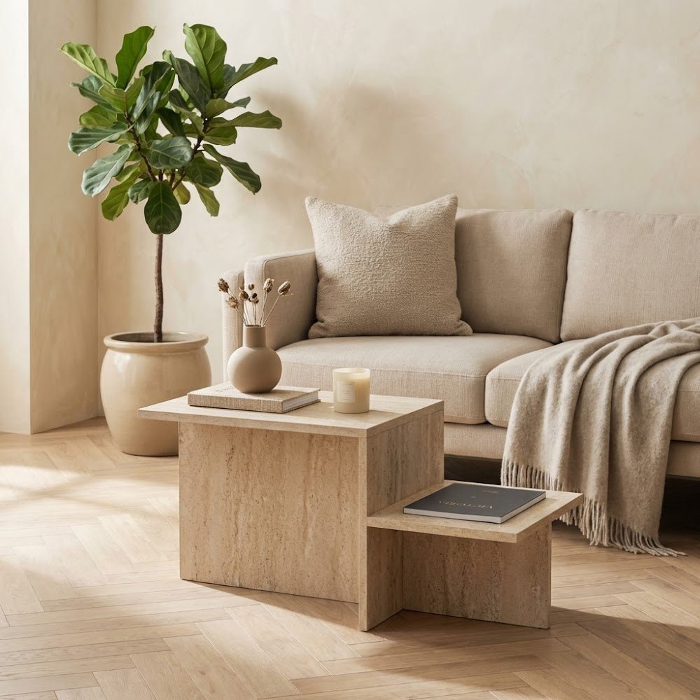Salontafels - Salontafel travertin melamine Eterna 80 x 40 cm - Dimehouse