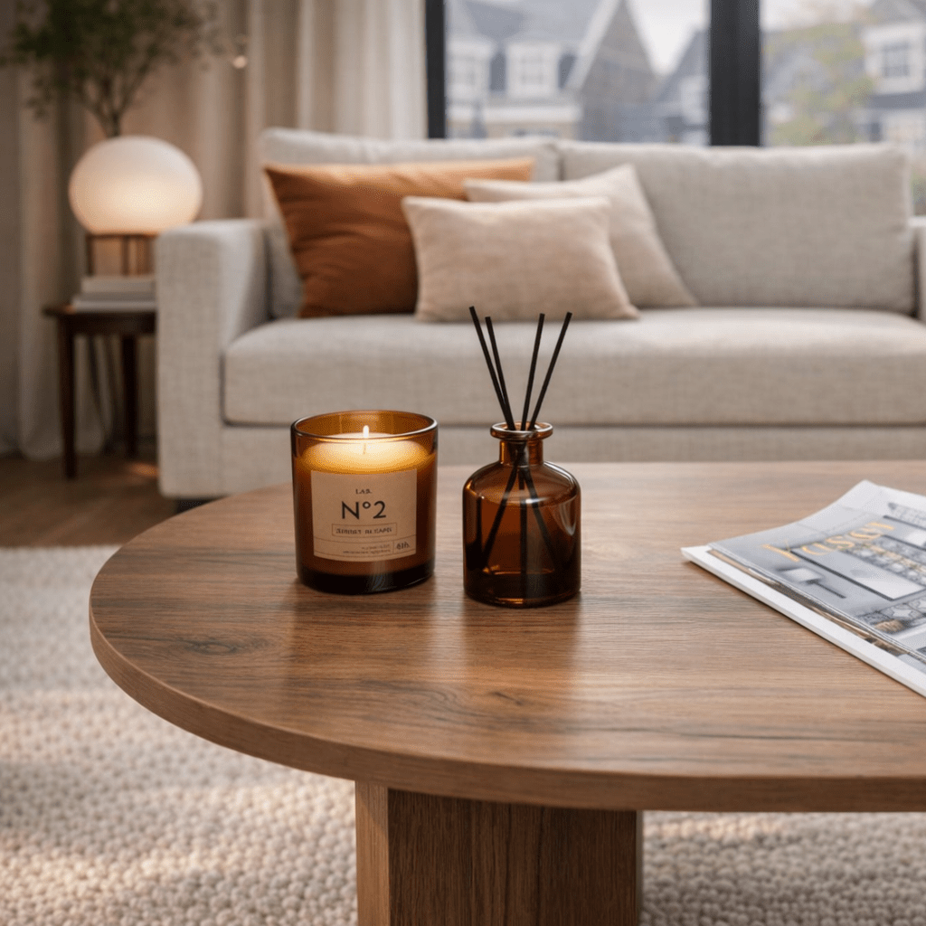 Table basse sable en noyer 119x60 cm en mélamine walnut