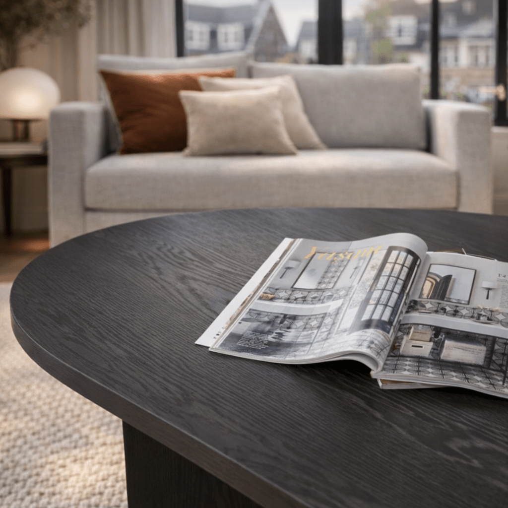 Table basse mélamine noire forme arc Koda 119x60 cm