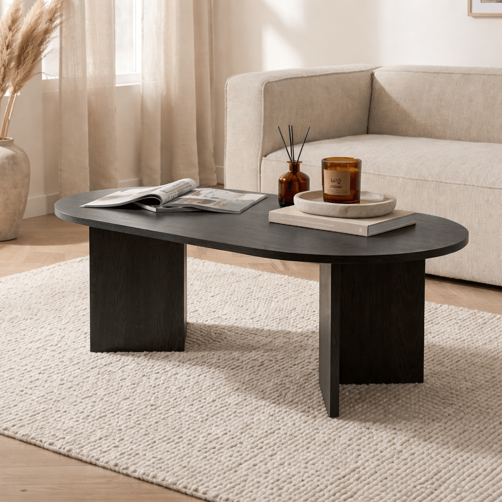 Table basse mélamine noire forme arc Koda 119x60 cm
