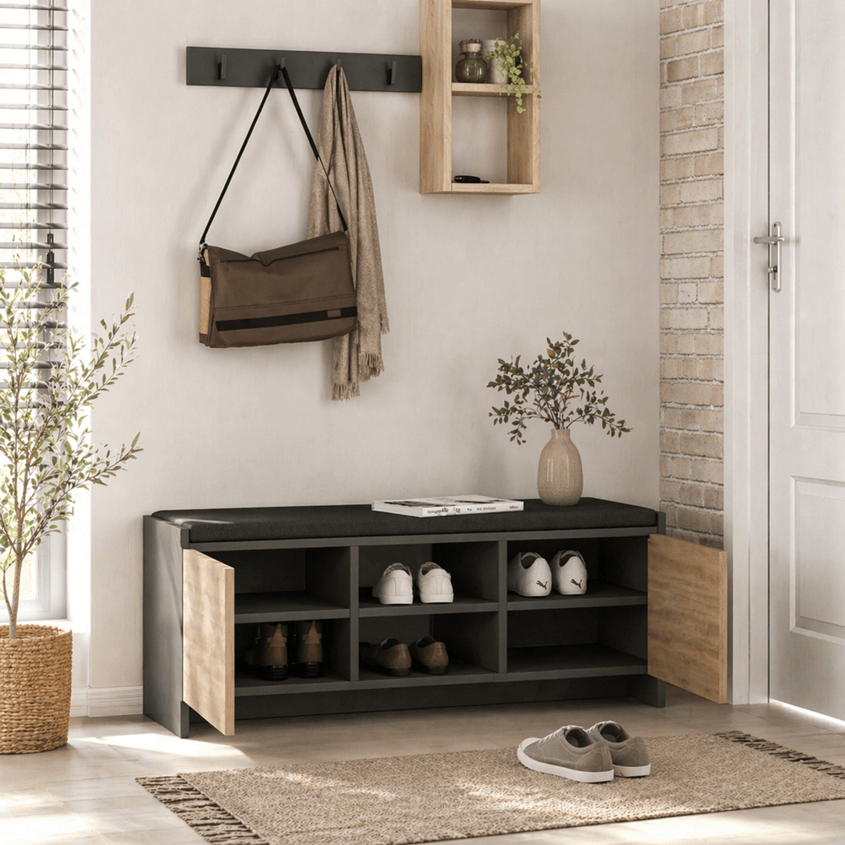 Armoire à chaussures Zulla anthracite chêne mélamine 110x43x37 cm