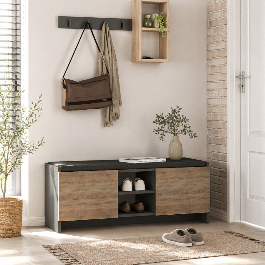 Armoire à chaussures Zulla anthracite chêne mélamine 110x43x37 cm