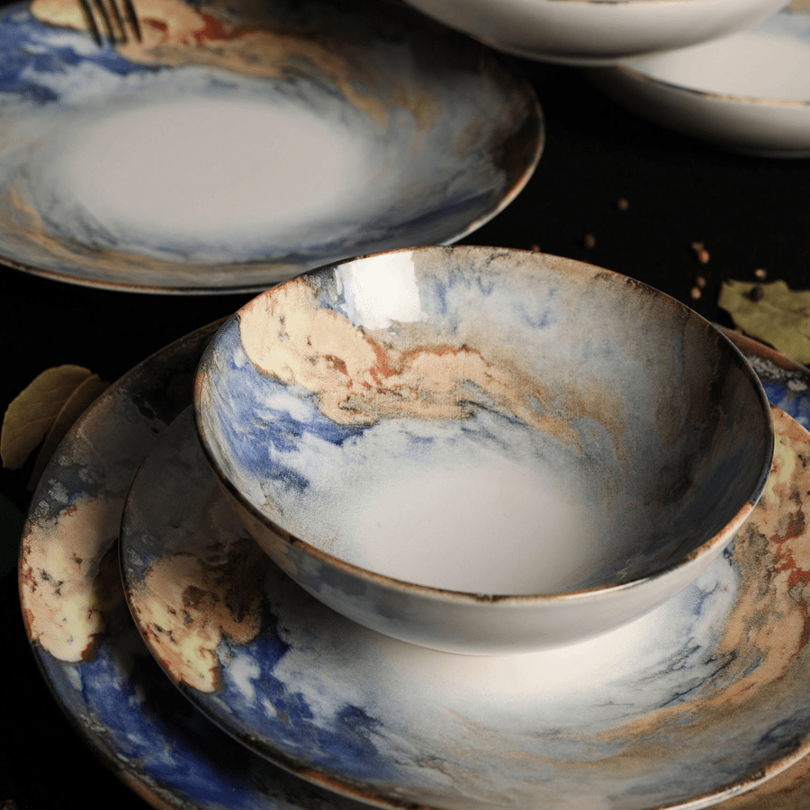Service de table en porcelaine - 24 pièces - Bleu Cosmic - Cosmic