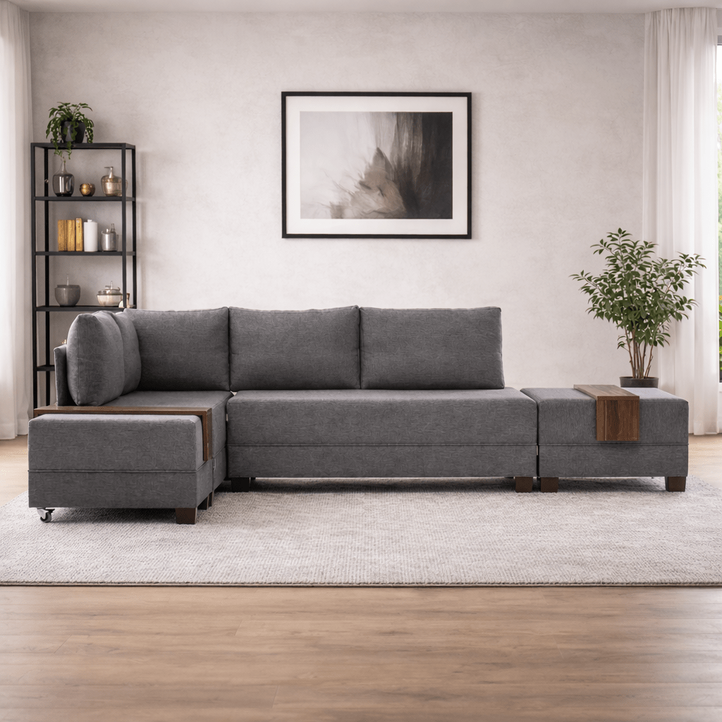Canapé lit tissu taupe - XXL 280 x 210 - Gauche - Fly