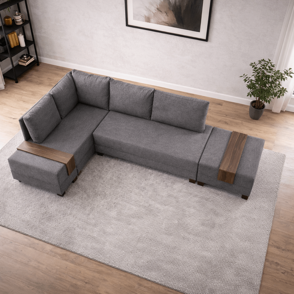 Canapé lit tissu taupe - XXL 280 x 210 - Gauche - Fly