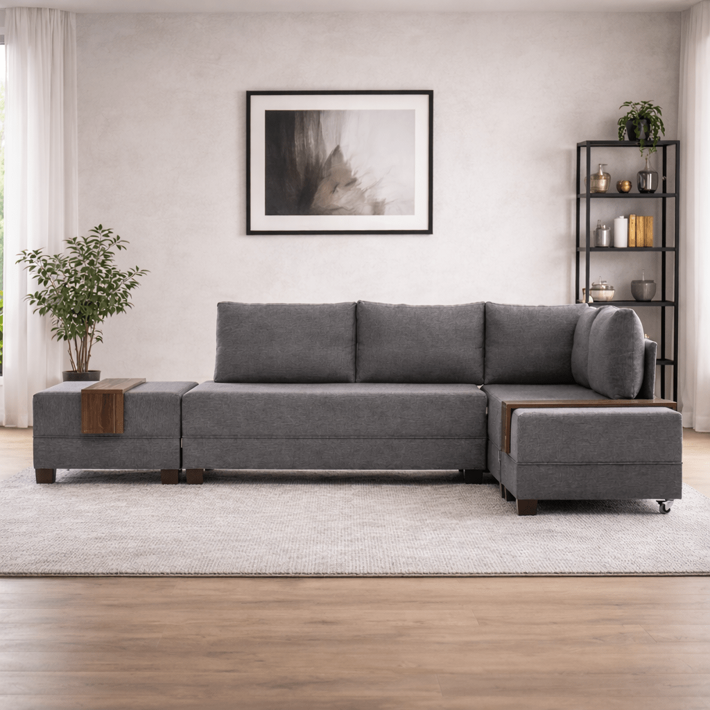 Canapé lit tissu taupe - XXL 280 x 210 - Droite - Fly