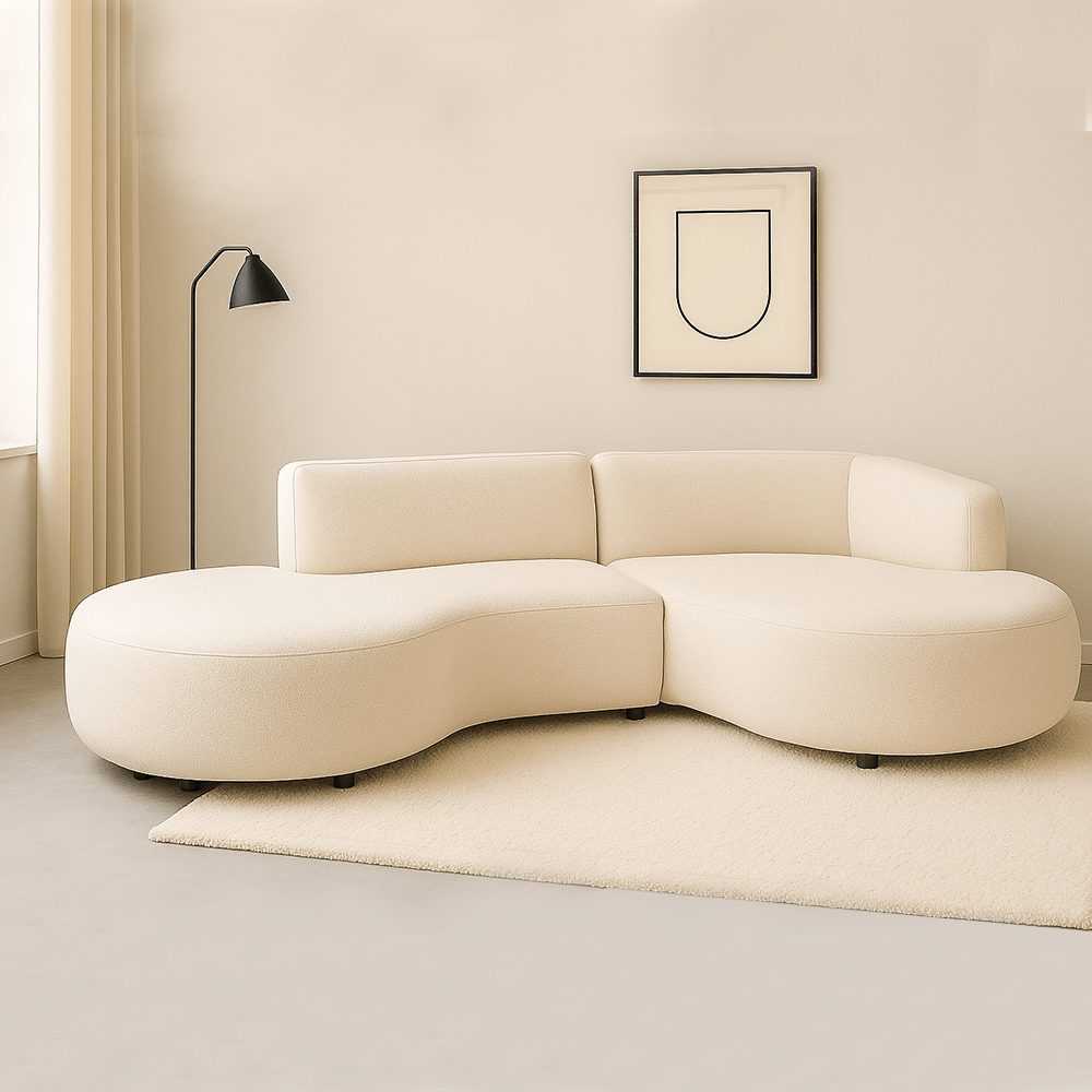 Canapé d'angle entièrement en crème bouclée biologique Sophie - à droite