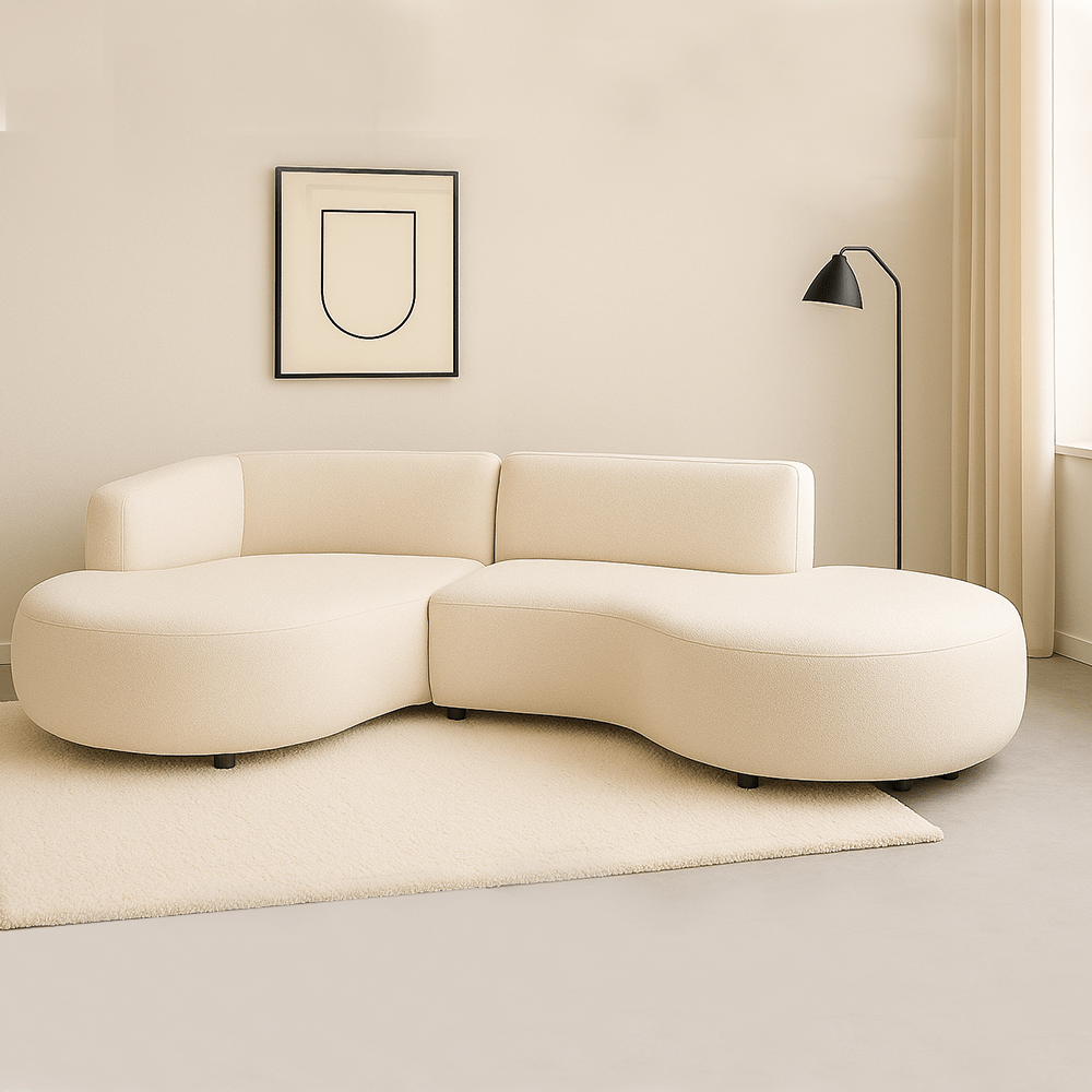 Canapé d'angle entièrement en crème bouclée biologique Sophie - gauche