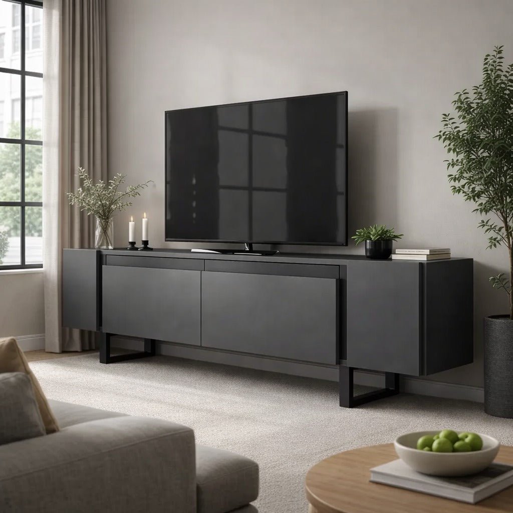 Meuble TV Anthracite Yildiz 180x50x30 - Cadre Noir