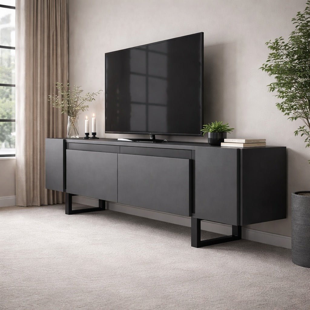 Meuble TV Anthracite Yildiz 180x50x30 - Cadre Noir