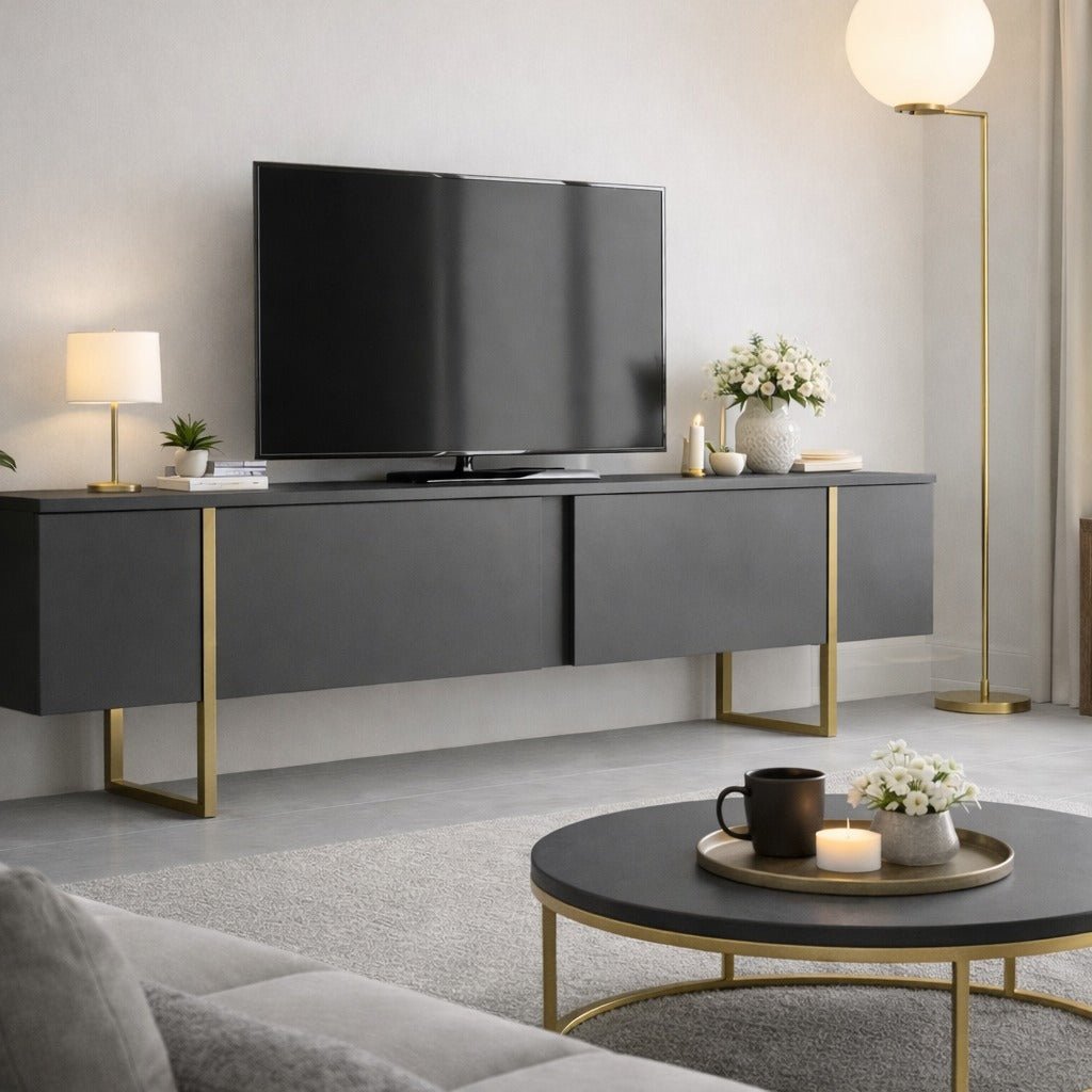 Meubles de télévision luxe anthracite or mélamine 180x50x30 cm