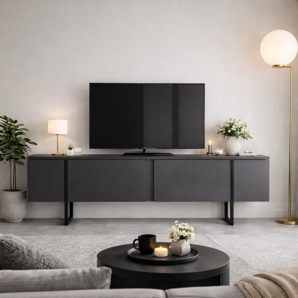 Meubles de télévision luxe anthracite noire mélamine 180x50x30 cm