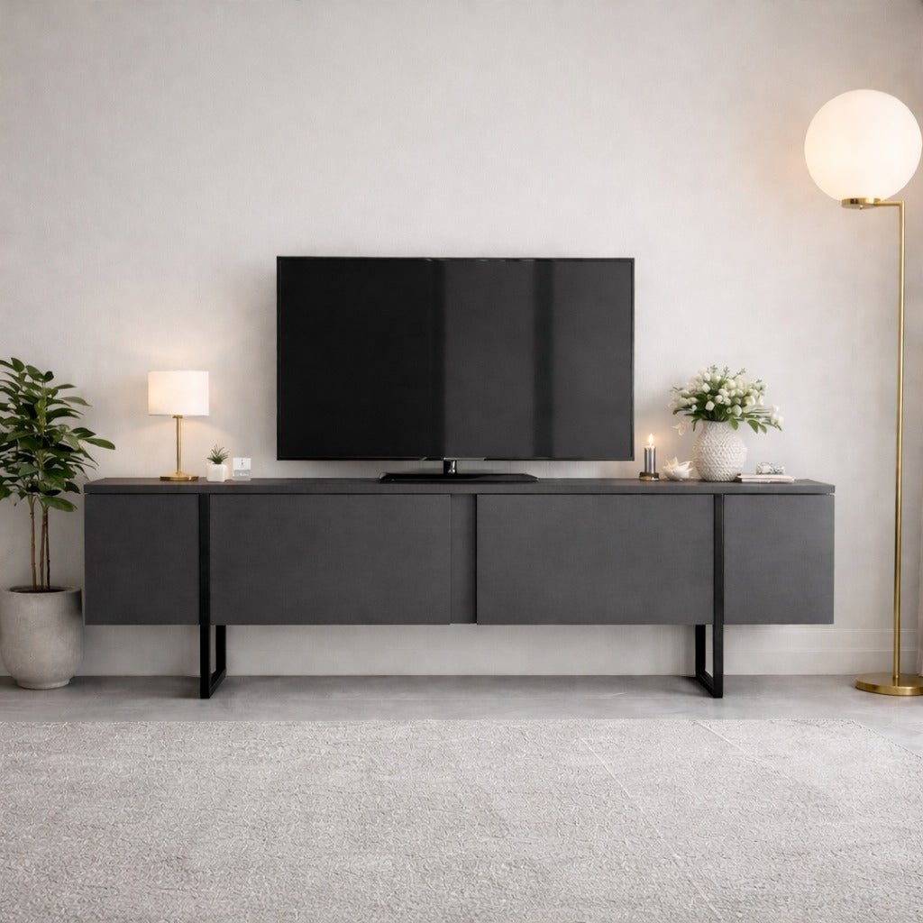 Meubles de télévision luxe anthracite noire mélamine 180x50x30 cm