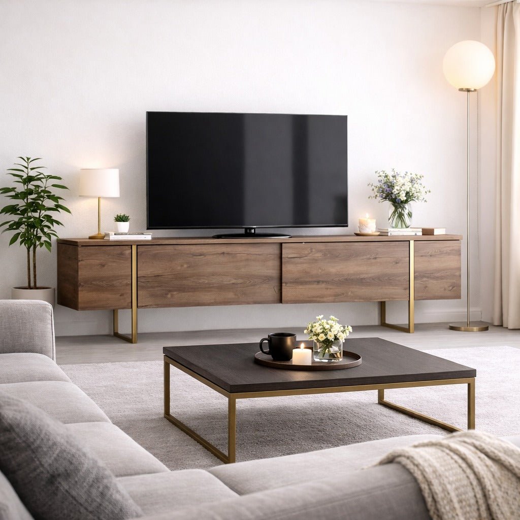 Meubles de télévision de luxe en or mélamine 180x50x30 cm