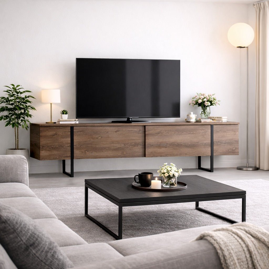 Meubles de télévision de luxe en noyer noir 180x50x30 cm