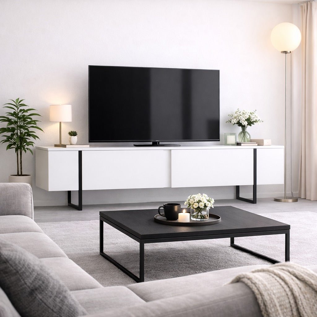 Meubles télévisés de luxe blanc noir mélamine 180x50x30 cm