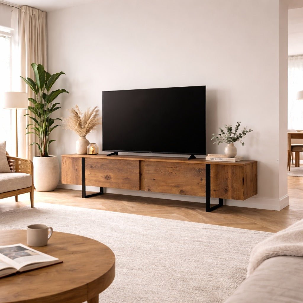 Meuble TV Naturel en Mélamine Cadre Noir Blitz 50x180x29,5 cm