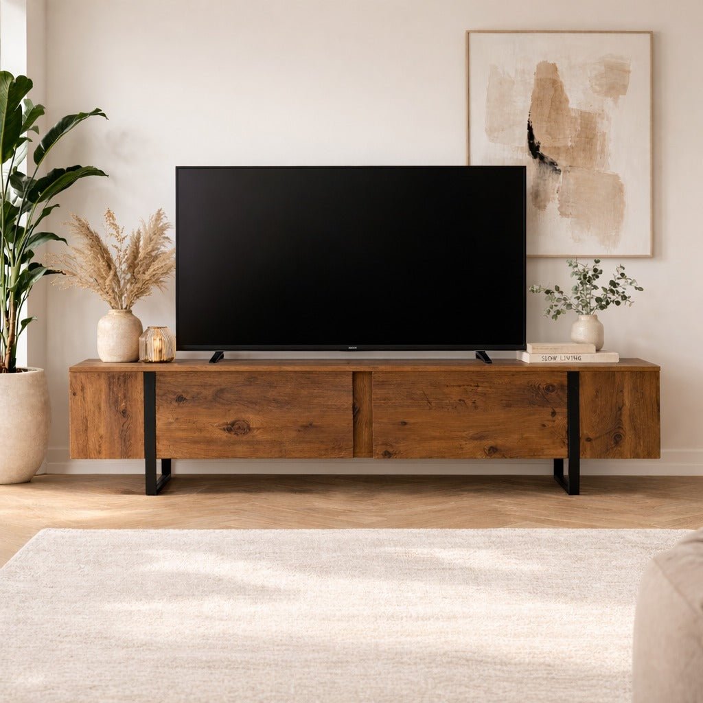 Meuble TV Naturel en Mélamine Cadre Noir Blitz 50x180x29,5 cm
