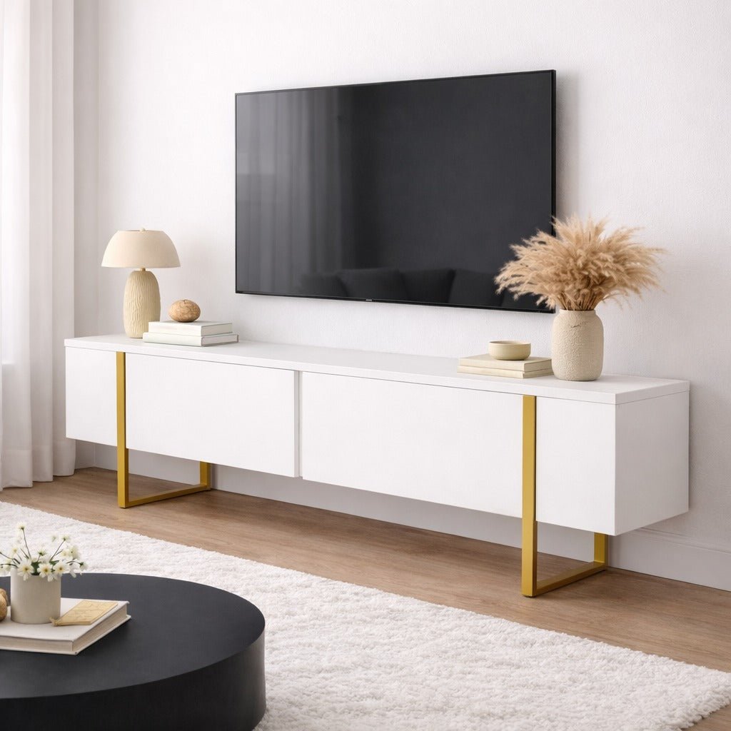 Meuble TV blanc en mélamine Blitz 50x180x29,5 cm