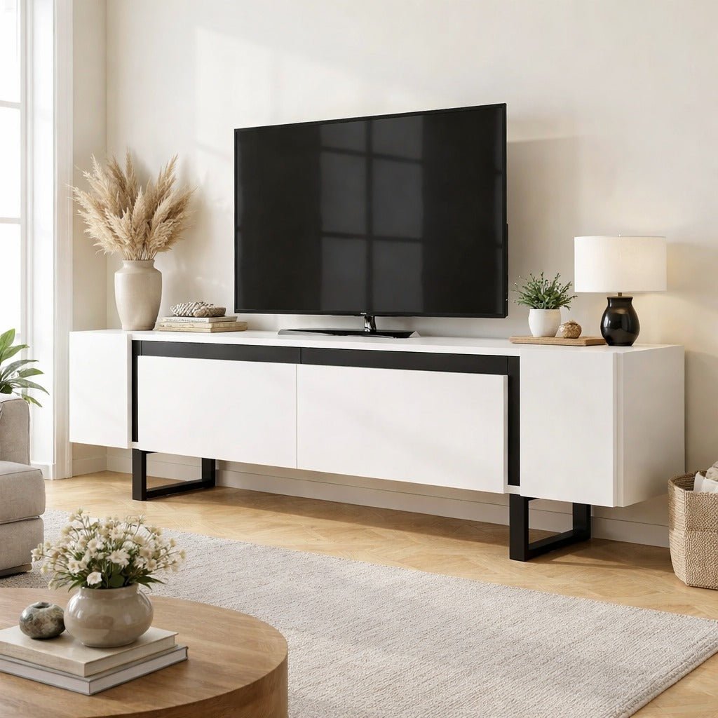 Meuble TV Yildiz blanc 180x50x30 - Cadre noir