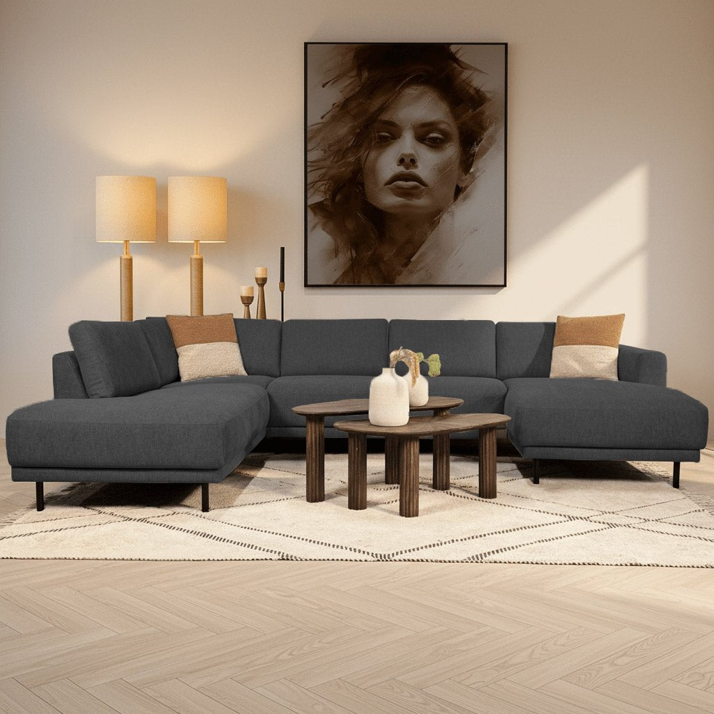 Canapé d'angle U moderne gauche en tissu anthracite Aniko 310x197x78 cm