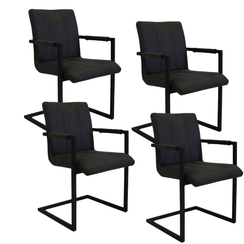 Ensemble de 4 chaises de salle à manger industrielles Jackson anthracite - Microfibre - Avec accoudoirs