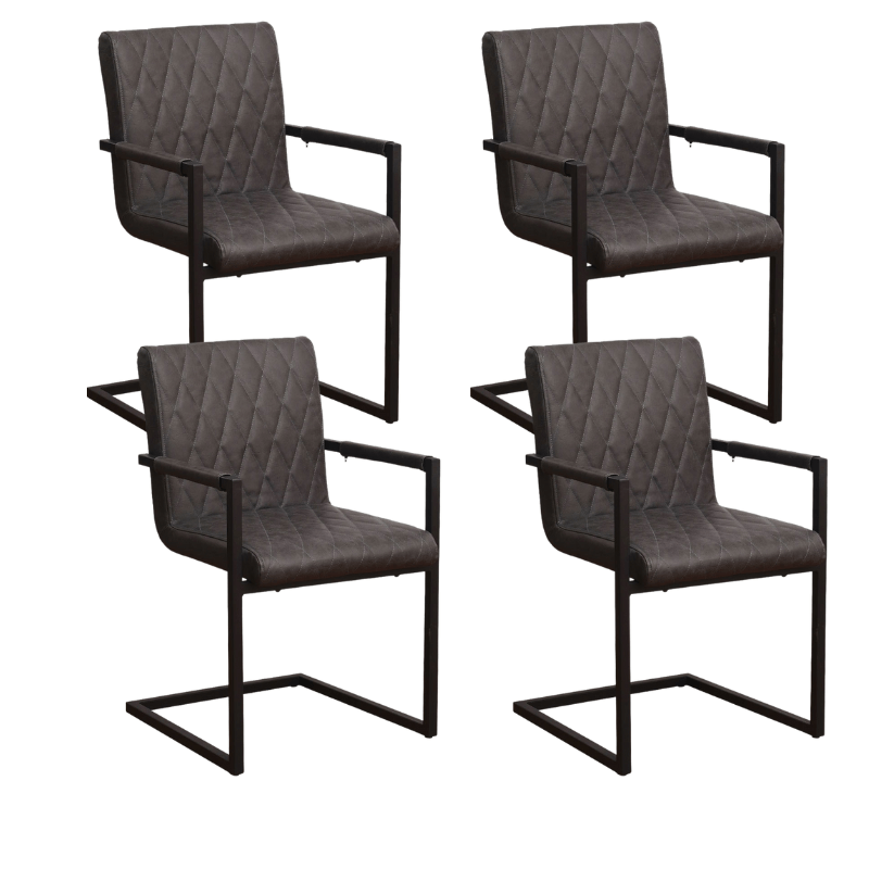 Ensemble de 4 Chaises de Salle à Manger Ruben Industriel Anthracite - Cuir Synthétique - Avec Accoudoirs