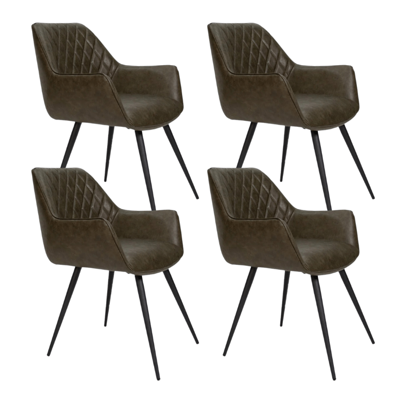 Ensemble de 4 Chaises de Salle à Manger Industrielles Cara Vert à Motif Carreaux - Cuir Synthétique - Avec Accoudoirs