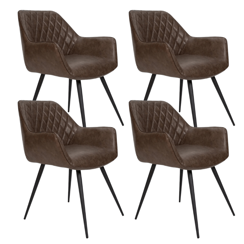 Ensemble de 4 Chaises de Salle à Manger Industrielles Cara Taupe à Motif en Losanges - Cuir Synthétique - Avec Accoudoirs