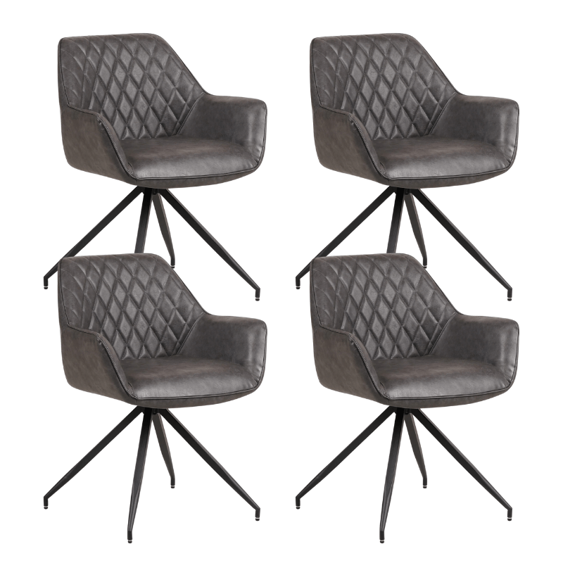 Ensemble de 4 Chaises de Salle à Manger Industrielles Gian Anthracite - Avec Accoudoirs