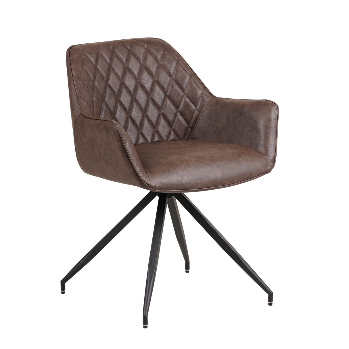 Chaise de salle à manger industrielle Taupe Gian - Similicuir - Motif à carreaux - Avec accoudoirs