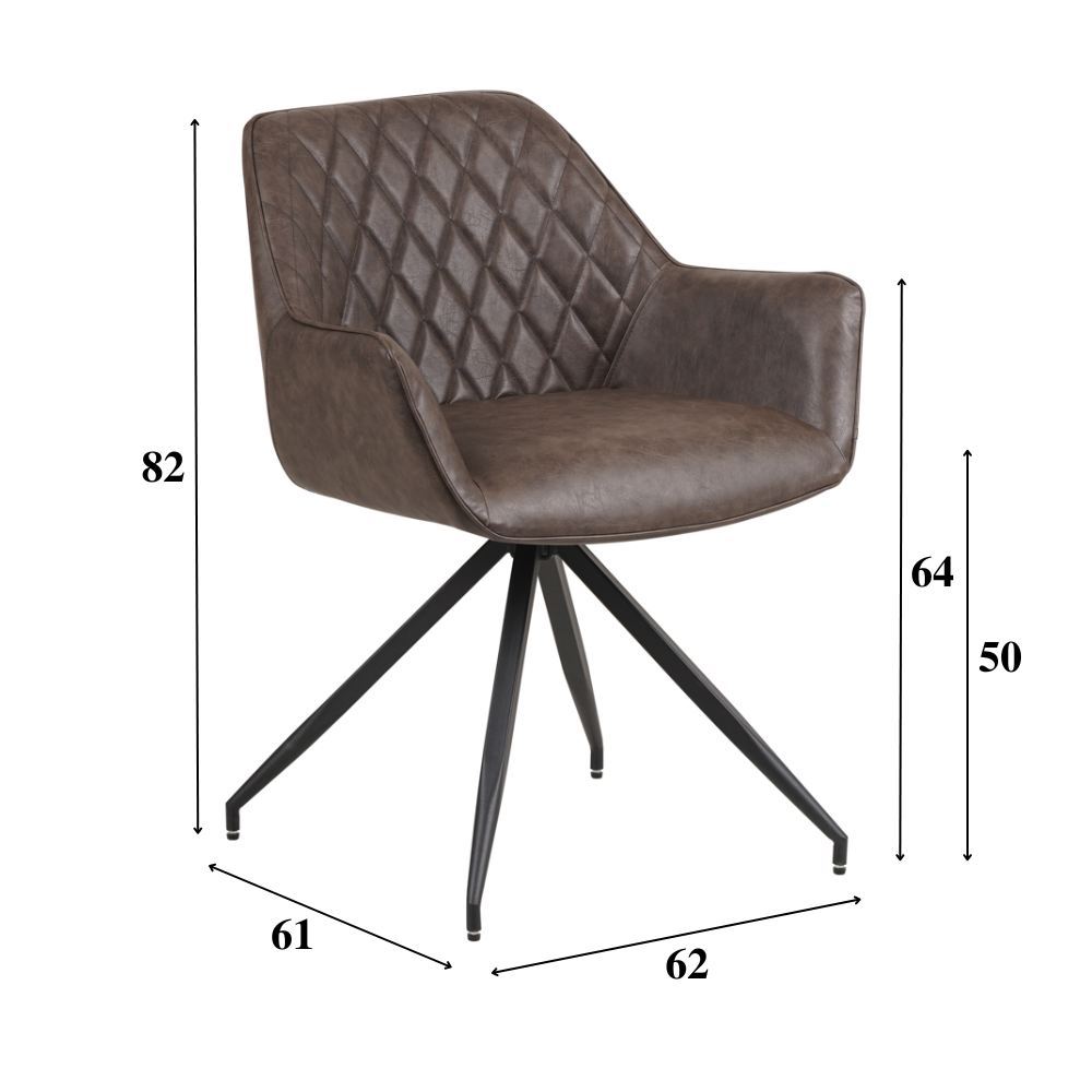 Chaise de salle à manger industrielle Taupe Gian - Similicuir - Motif à carreaux - Avec accoudoirs