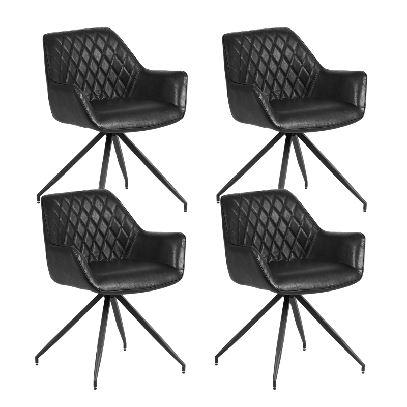 Ensemble de 4 Chaises de Salle à Manger Industrielles Gian Noires - Avec Accoudoirs