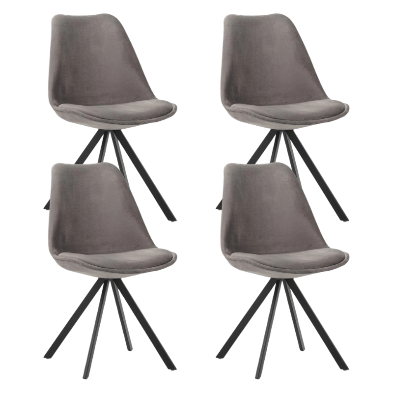 Ensemble de 4 Chaises de Salle à Manger Jace Velours Gris - Sans Accoudoirs