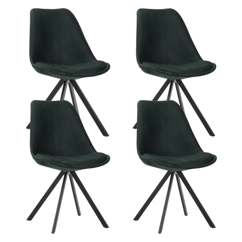Ensemble de 4 Chaises de Salle à Manger Jace Velours Vert - Sans Accoudoirs